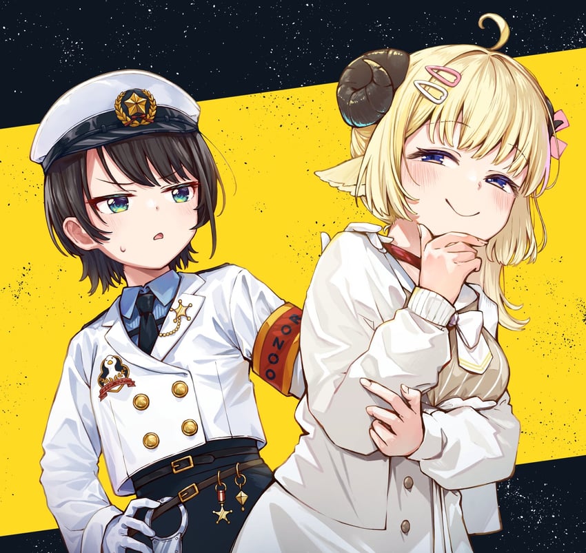 oozora subaru and tsunomaki watame (hololive) drawn by medeshima_marota