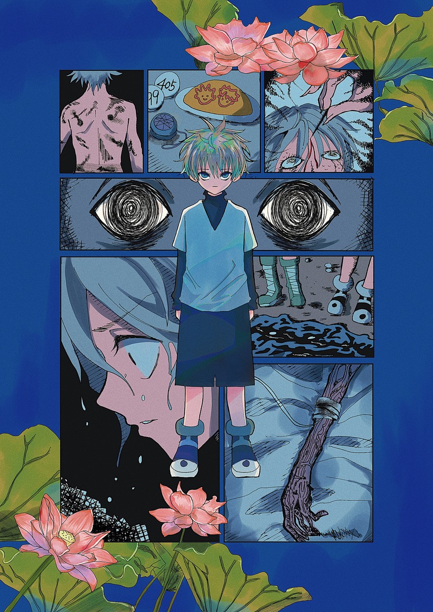 killua zoldyck, gon freecss, and illumi zoldyck (hunter x hunter) drawn by hxhsaikaishite