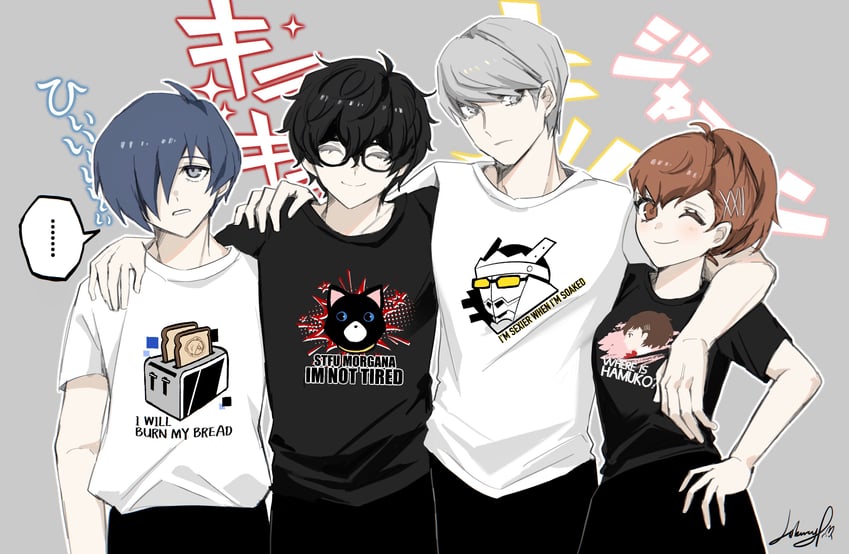 narukami yu, yuuki makoto, amamiya ren, aigis, shiomi kotone, and 1 more (persona and 4 more) drawn by libertyp