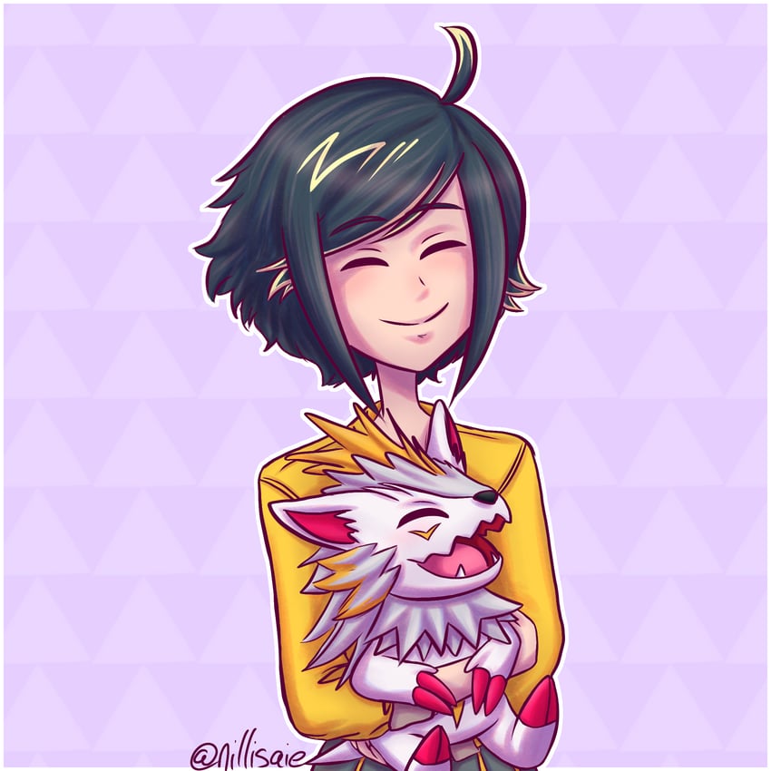 herissmon and female protagonist (digimon and 1 more) drawn by nillisaie