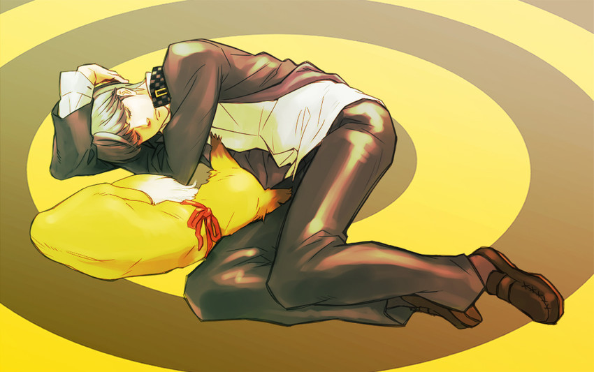 narukami yu and kitsune (persona and 1 more) drawn by raizou