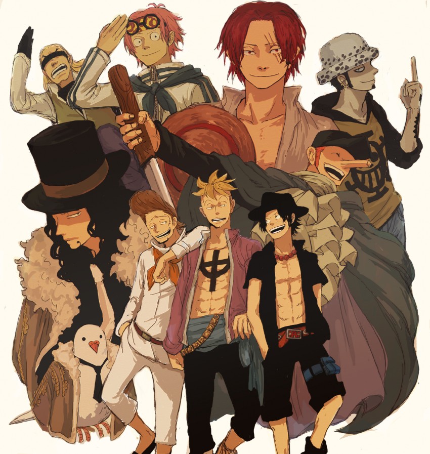 trafalgar law, portgas d. ace, shanks, marco, rob lucci, and 5 more (one piece) drawn by ha_(pixiv57253)