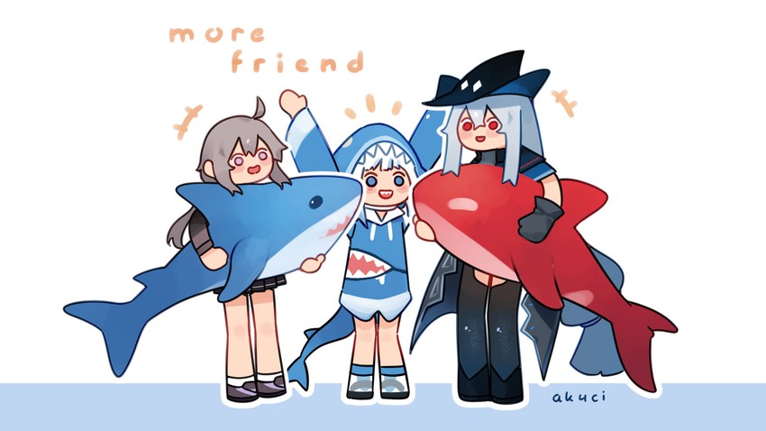 gawr gura, skadi, and m200 (hololive and 3 more) drawn by kani_fish