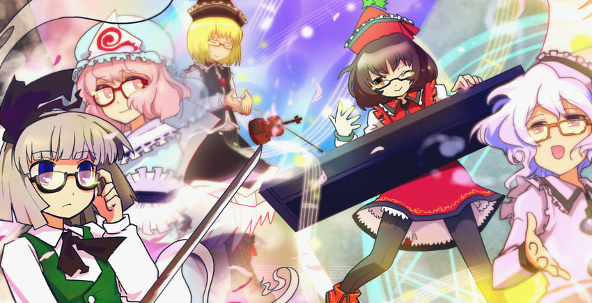 konpaku youmu, saigyouji yuyuko, lunasa prismriver, merlin prismriver, and lyrica prismriver (touhou and 1 more) drawn by kamaboko_red