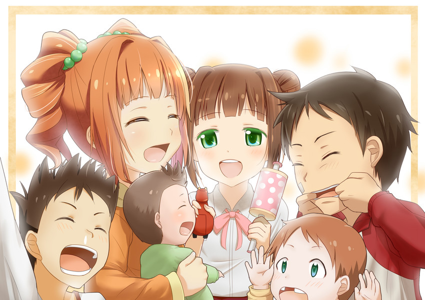 takatsuki yayoi, takatsuki kasumi, takatsuki chousuke, takatsuki kouji, takatsuki kouzou, and 1 more (idolmaster) drawn by komore