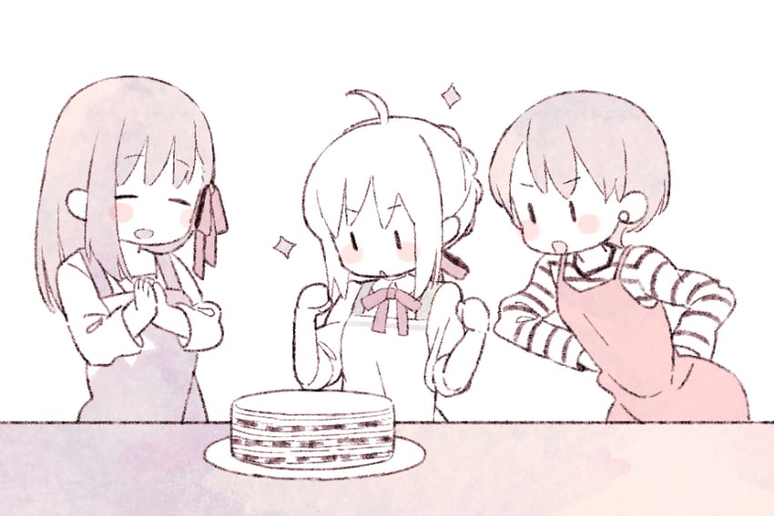 artoria pendragon, saber, matou sakura, and fujimura taiga (fate and 1 more) drawn by 87banana