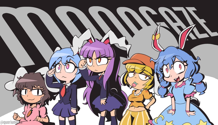 reisen udongein inaba, inaba tewi, seiran, ringo, and reisen (touhou) drawn by quarium