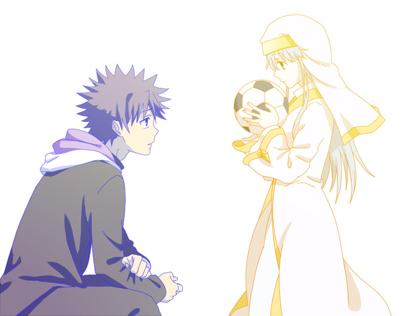 kamijou touma and index (toaru majutsu no index and 1 more) drawn by saki_emi