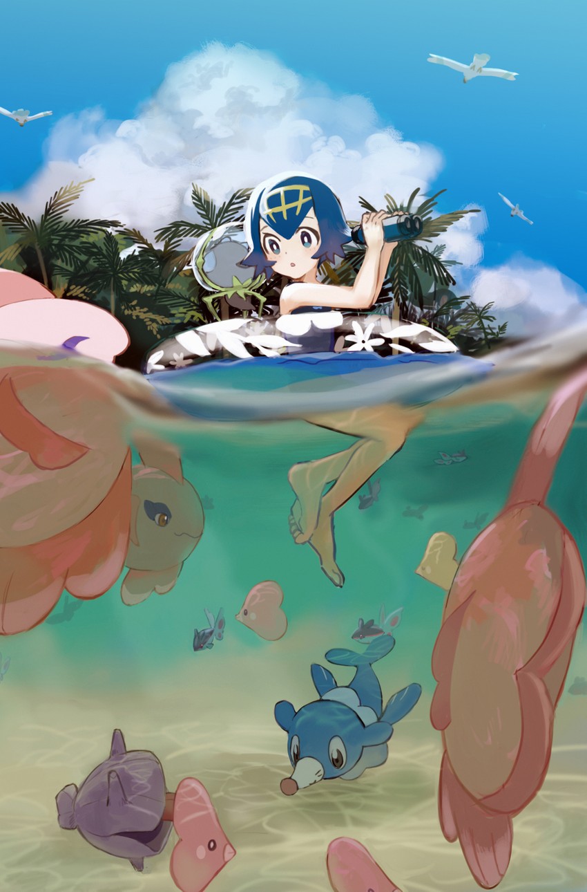 lana, popplio, wingull, luvdisc, shellder, and 3 more (pokemon and 1 more) drawn by linaria_(ookinahitomi)
