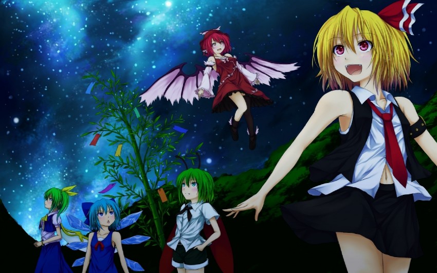 cirno, rumia, mystia lorelei, daiyousei, and wriggle nightbug (touhou) drawn by reg_(artist)