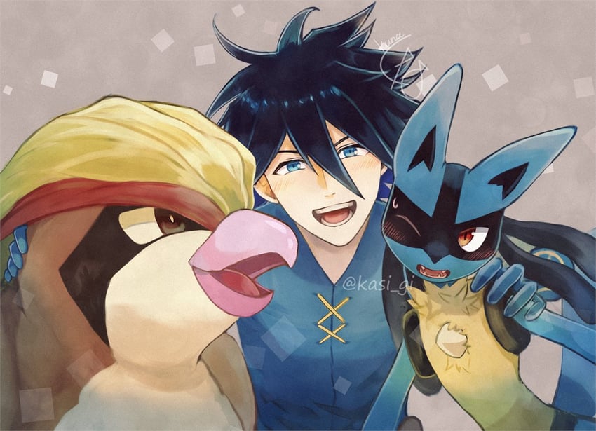 lucario, pidgeot, and sir aaron (pokemon and 2 more) drawn by kuna_fgo