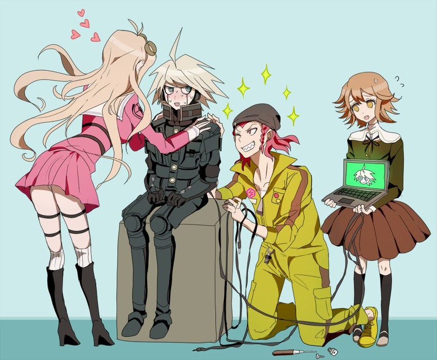 iruma miu, fujisaki chihiro, k1-b0, soda kazuichi, and alter ego (danganronpa and 3 more) drawn by gb_(jat_gombee)