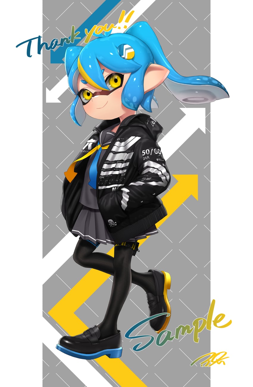 inkling player character and inkling girl (splatoon) drawn by puchiman