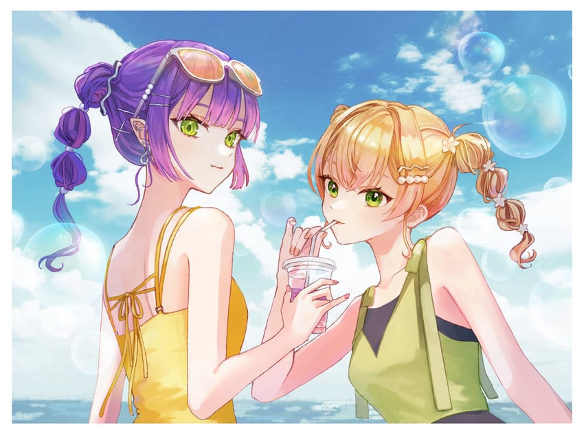 tokoyami towa and momosuzu nene (hololive) drawn by fyuu-ka
