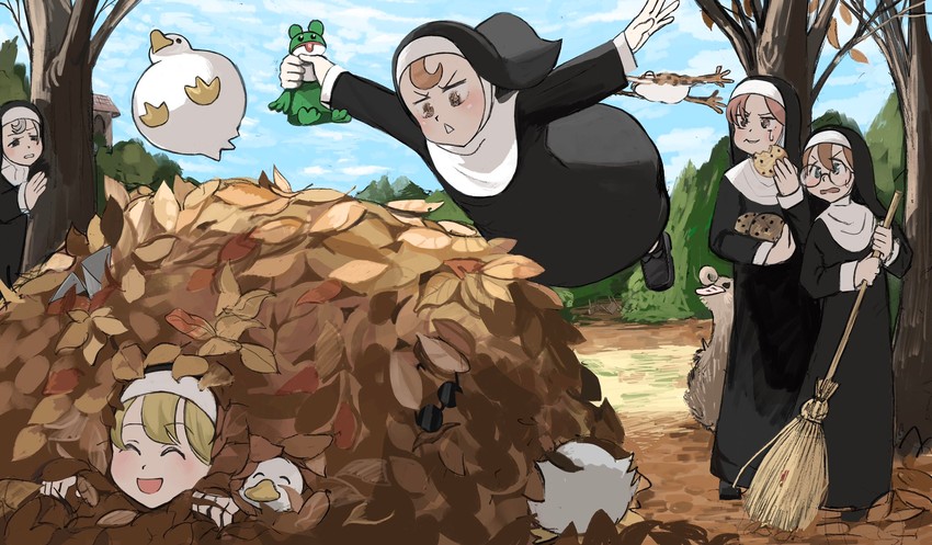 clumsy nun, froggy nun, glasses nun, and hungry nun (little nuns) drawn by diva_(hyxpk)
