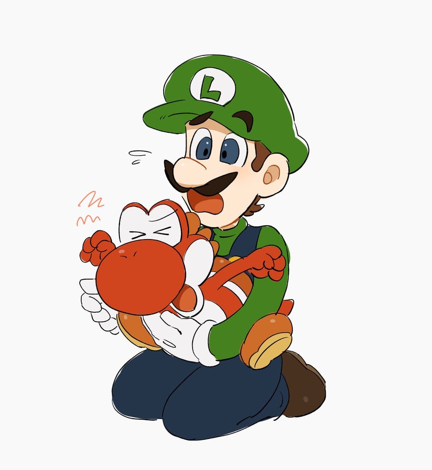 luigi, yoshi, and red yoshi (mario) drawn by mimimi_(mimimim9999)