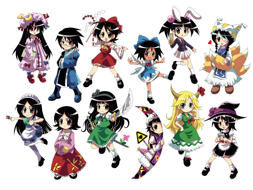 hakurei reimu, kirisame marisa, izayoi sakuya, konpaku youmu, cirno, and 20 more (touhou and 1 more) drawn by colonel_aki