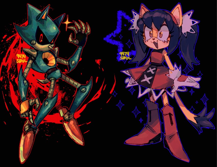 metal sonic and honey the cat (sonic and 2 more) drawn by 9474s0ul