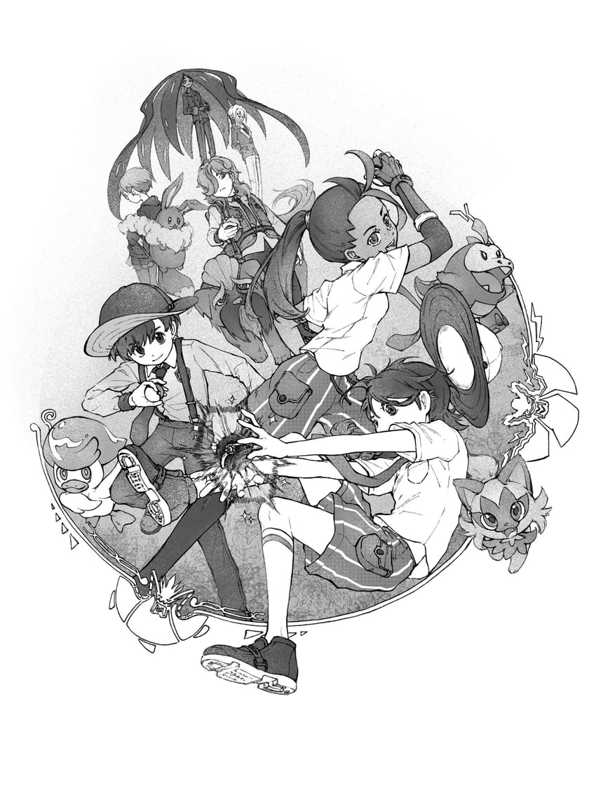 eevee, juliana, florian, sprigatito, nemona, and 7 more (pokemon and 1 more) drawn by tan_carbonnn