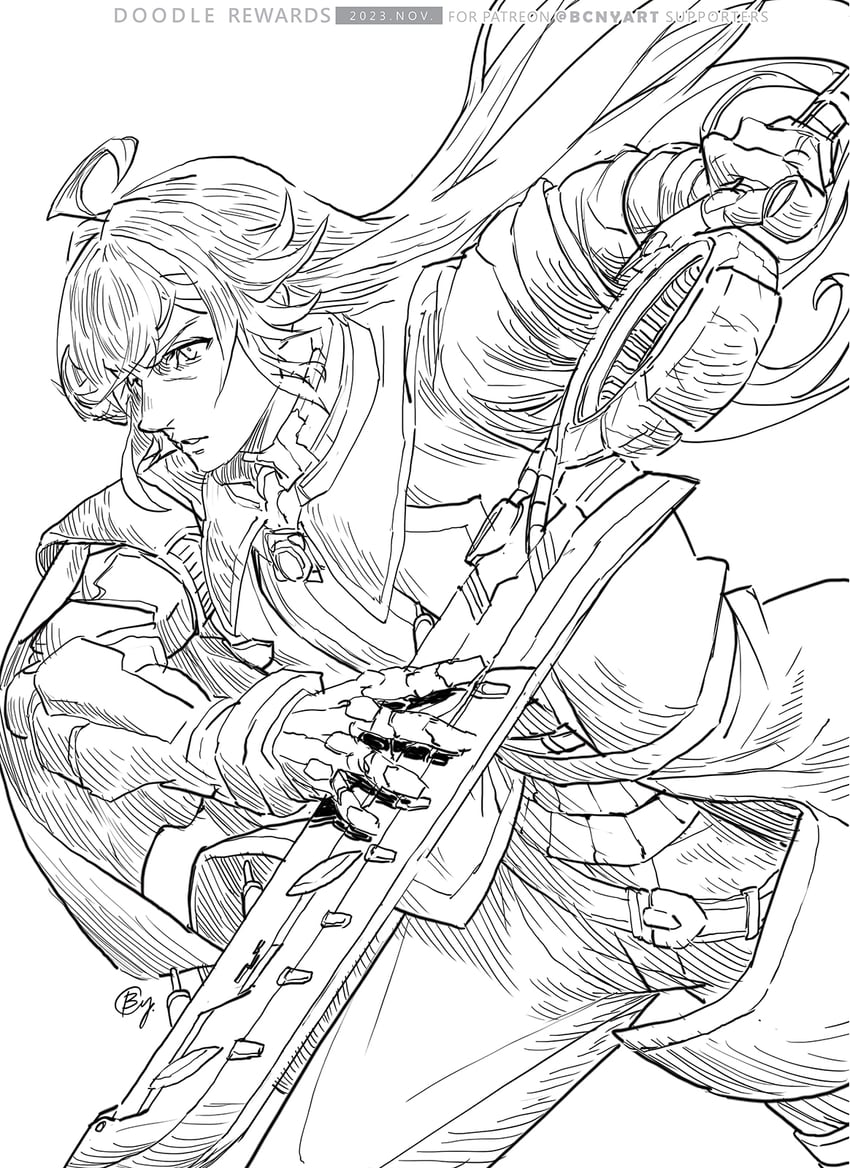 shulk (xenoblade chronicles and 3 more) drawn by b.c.n.y.