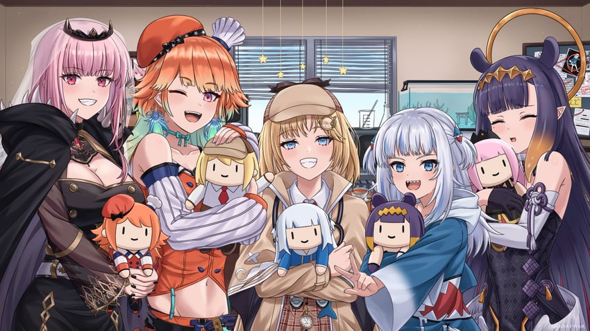 gawr gura, mori calliope, ninomae ina'nis, takanashi kiara, watson amelia, and 5 more (hololive and 1 more) drawn by gardavwar