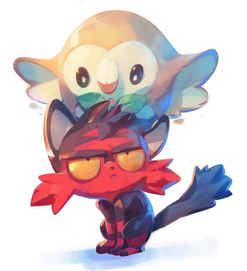 rowlet and litten (pokemon) drawn by nicholaskole