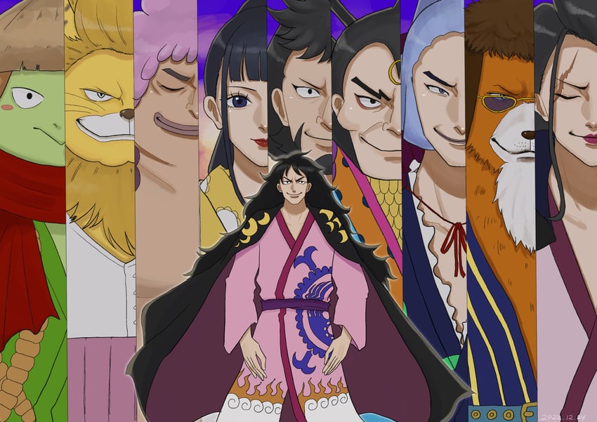 kouzuki momonosuke, kikunojo, izou, kinemon, denjirou, and 5 more (one piece) drawn by obentoubakochan