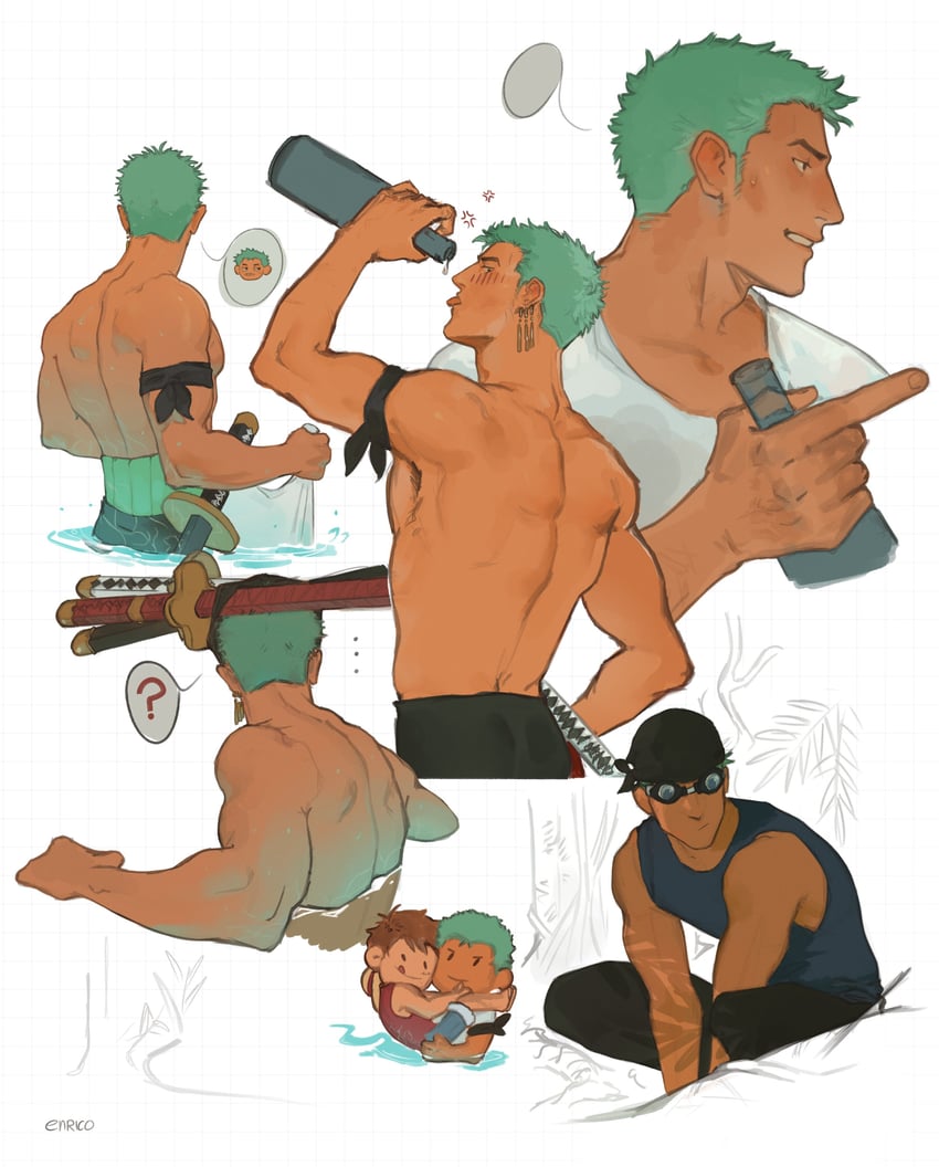 monkey d. luffy and roronoa zoro (one piece) drawn by enri_(ceinordraws)