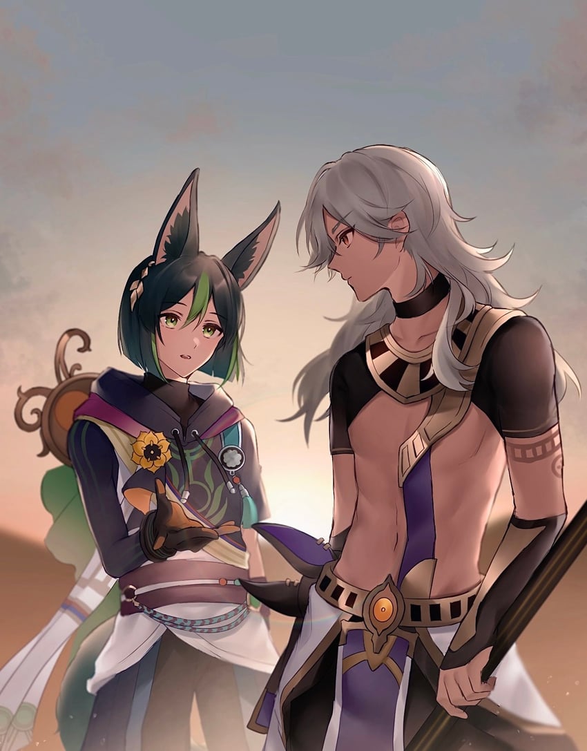 tighnari and cyno (genshin impact) drawn by shin_(mac_no)