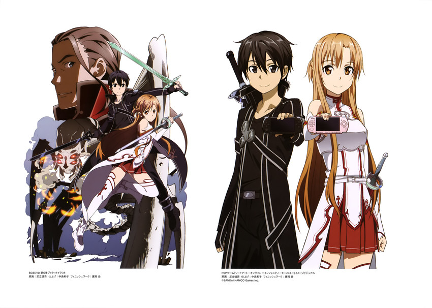 asuna, kirito, heathcliff, and the skull reaper (sword art online) drawn by adachi_shingo