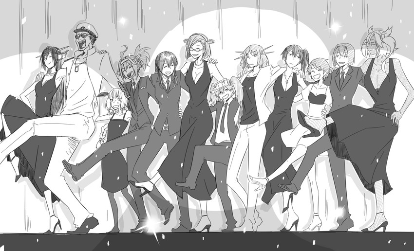 admiral, kaga, kongou, akagi, nagato, and 7 more (kantai collection and 1 more) drawn by birii