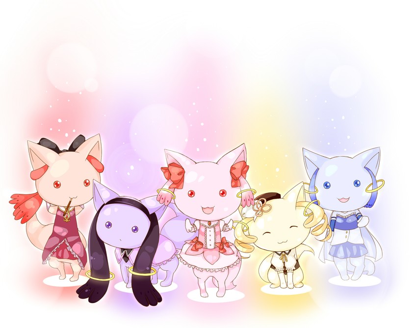 akemi homura, kaname madoka, miki sayaka, sakura kyoko, tomoe mami, and 1 more (mahou shoujo madoka magica) drawn by fushimi_sameta