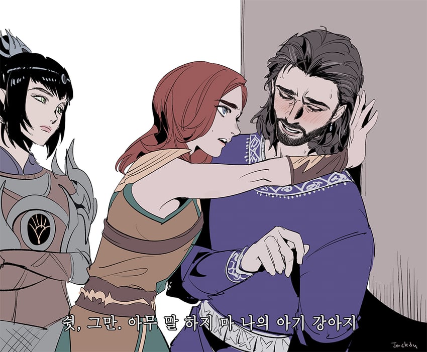 shadowheart, tav, and gale (dungeons & dragons and 2 more) drawn by byuub
