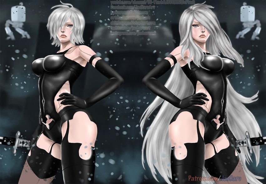 pod and a2 (nier and 1 more) drawn by jae_haru