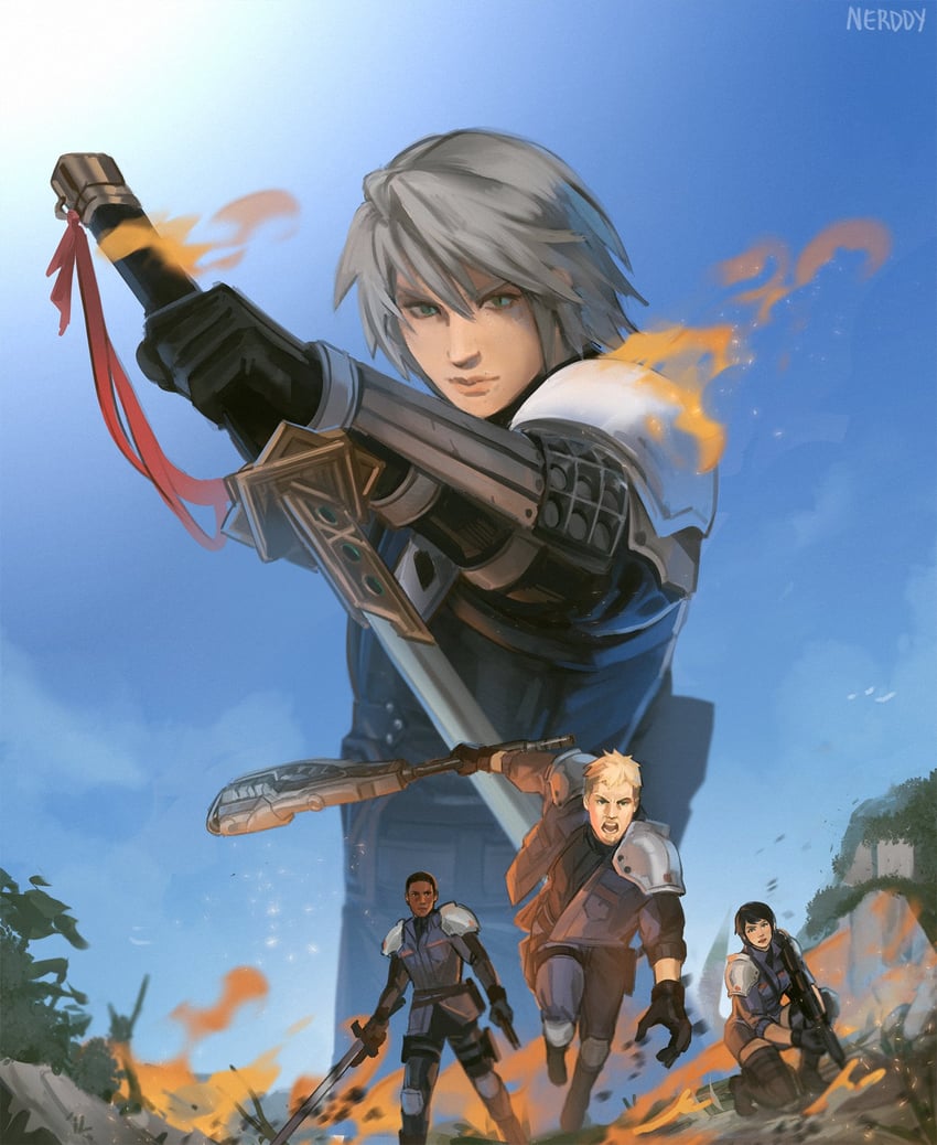 sephiroth, glenn lodbrok, lucia lin, and matt winsord (final fantasy and 2 more) drawn by nerddynerb