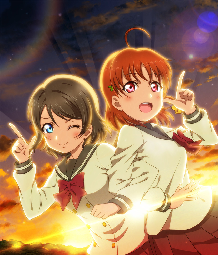 watanabe you and takami chika (love live! and 1 more) drawn by anibache
