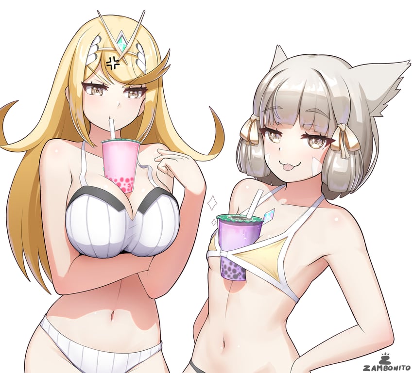 mythra and nia (xenoblade chronicles and 1 more) drawn by zambonito