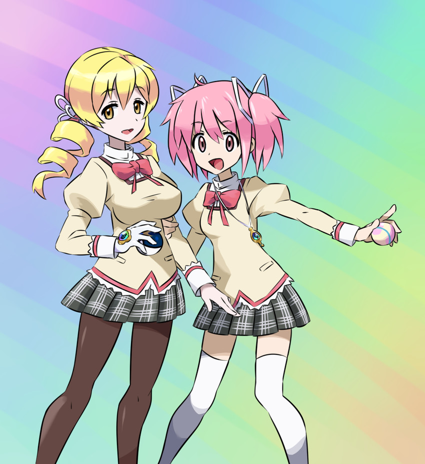 kaname madoka, tomoe mami, and teammates (pokemon and 2 more) drawn by mizuumi_(bb)