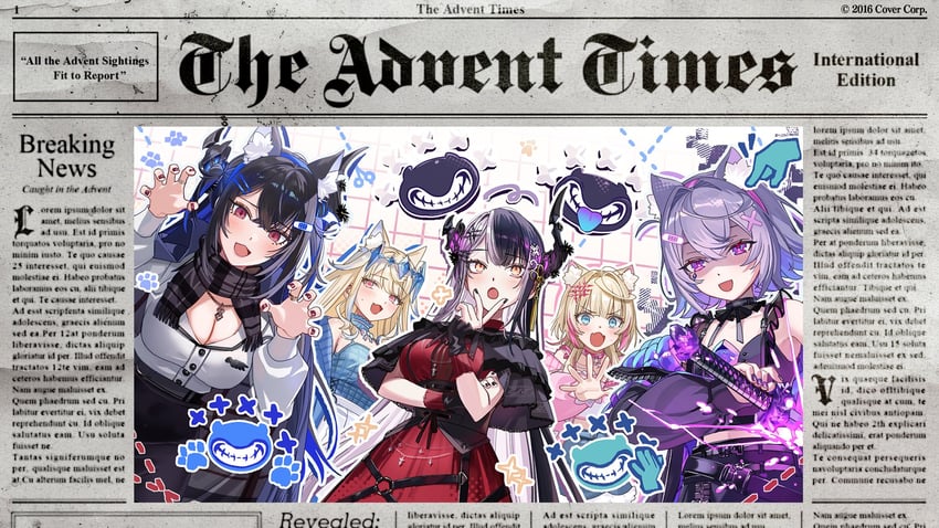 shiori novella, nerissa ravencroft, fuwawa abyssgard, mococo abyssgard, koseki bijou, and 1 more (hololive and 1 more) drawn by yomosaka