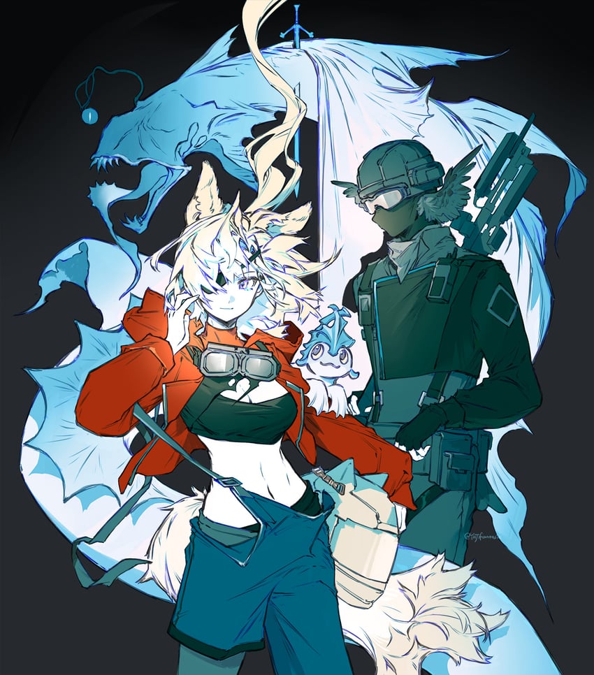reserve operator supporter and eirene lavazza (arknights) drawn by yuji_(fantasia)