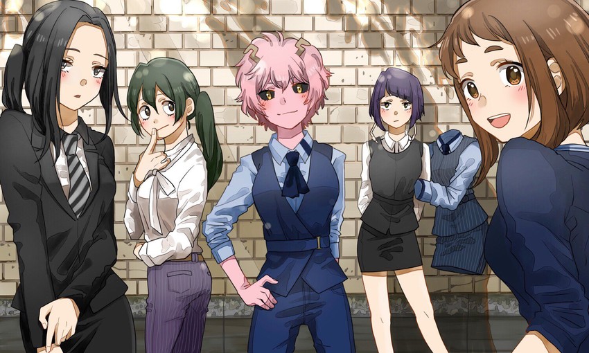 uraraka ochaco, asui tsuyu, yaoyorozu momo, ashido mina, jiro kyoka, and 1 more (boku no hero academia) drawn by pikko_(pikopikopikko)