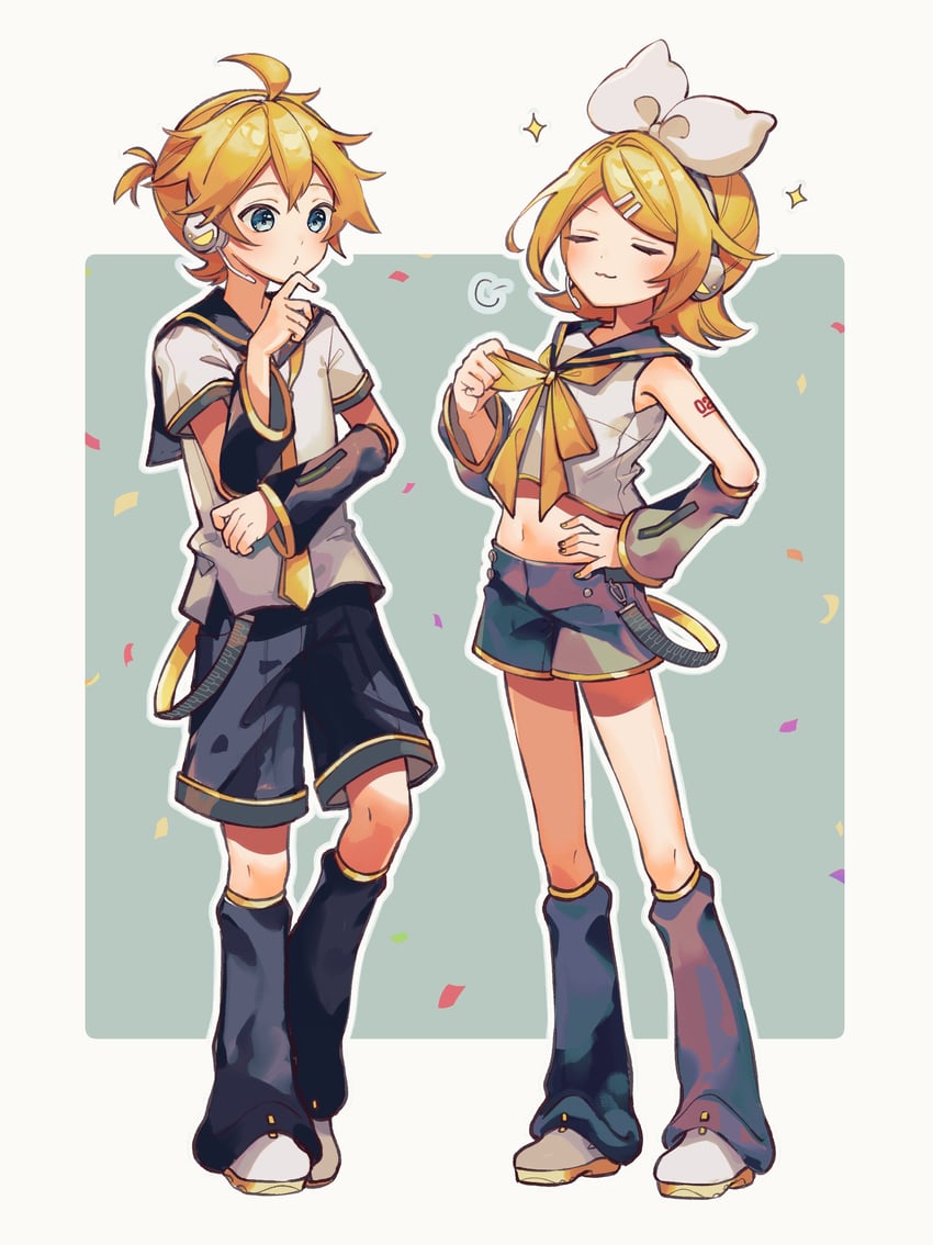 kagamine rin and kagamine len (vocaloid) drawn by sazanami_(ripple1996)