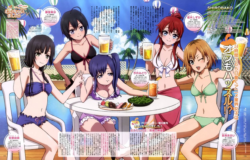 miyamori aoi, yasuhara ema, imai midori, sakaki shizuka, and toudou misa (shirobako) drawn by satou_youko