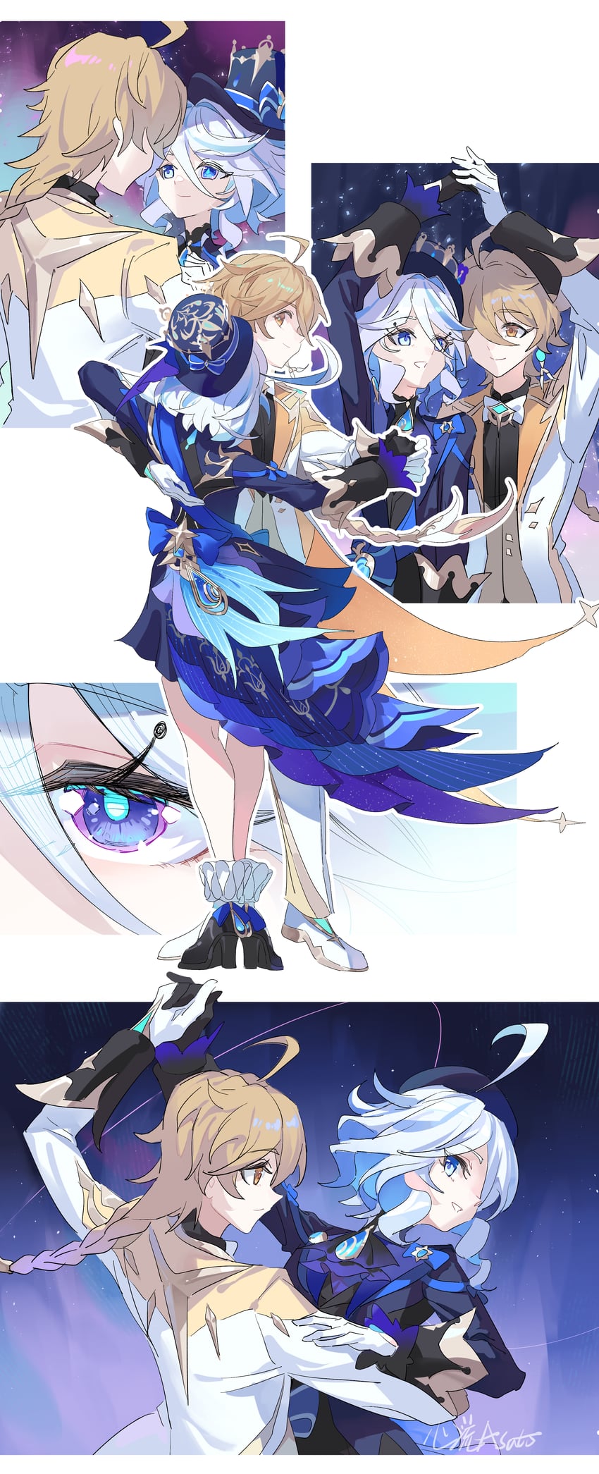 aether and furina (genshin impact) drawn by xinliu_asato