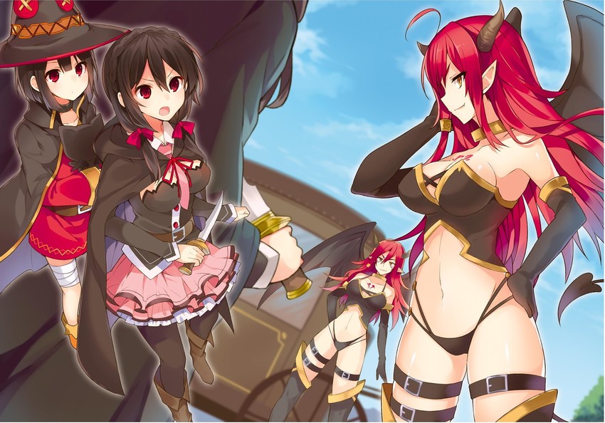 megumin, yunyun, chomusuke, and arnes (kono subarashii sekai ni shukufuku wo! and 1 more) drawn by mishima_kurone