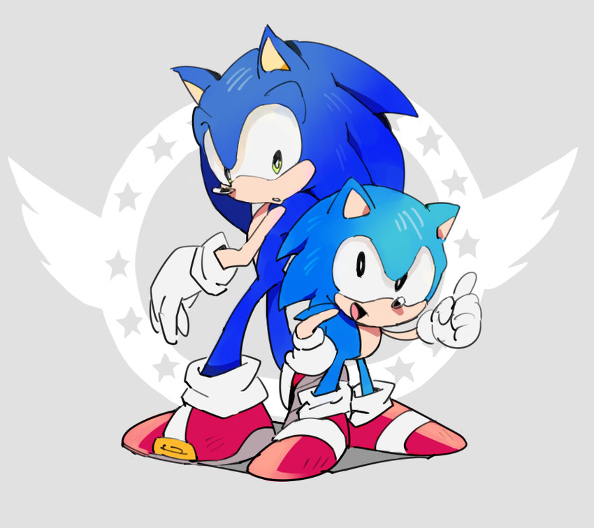 sonic the hedgehog and classic sonic (sonic and 2 more) drawn by chiro_(pez777)