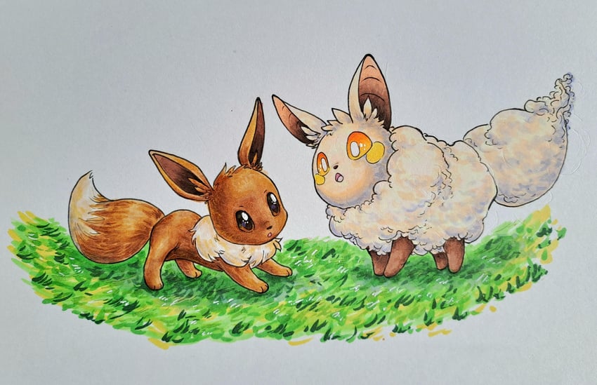 eevee and cremis (pokemon and 1 more) drawn by metallicashes