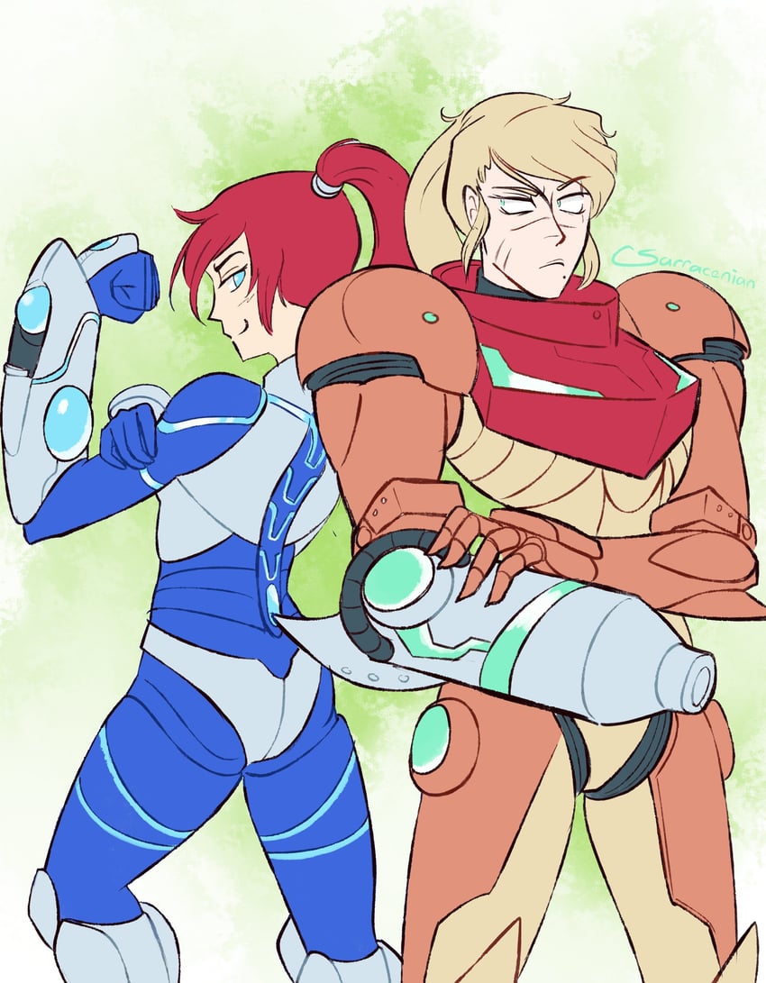 samus aran and jenosa arma (metroid and 1 more) drawn by sarracenian
