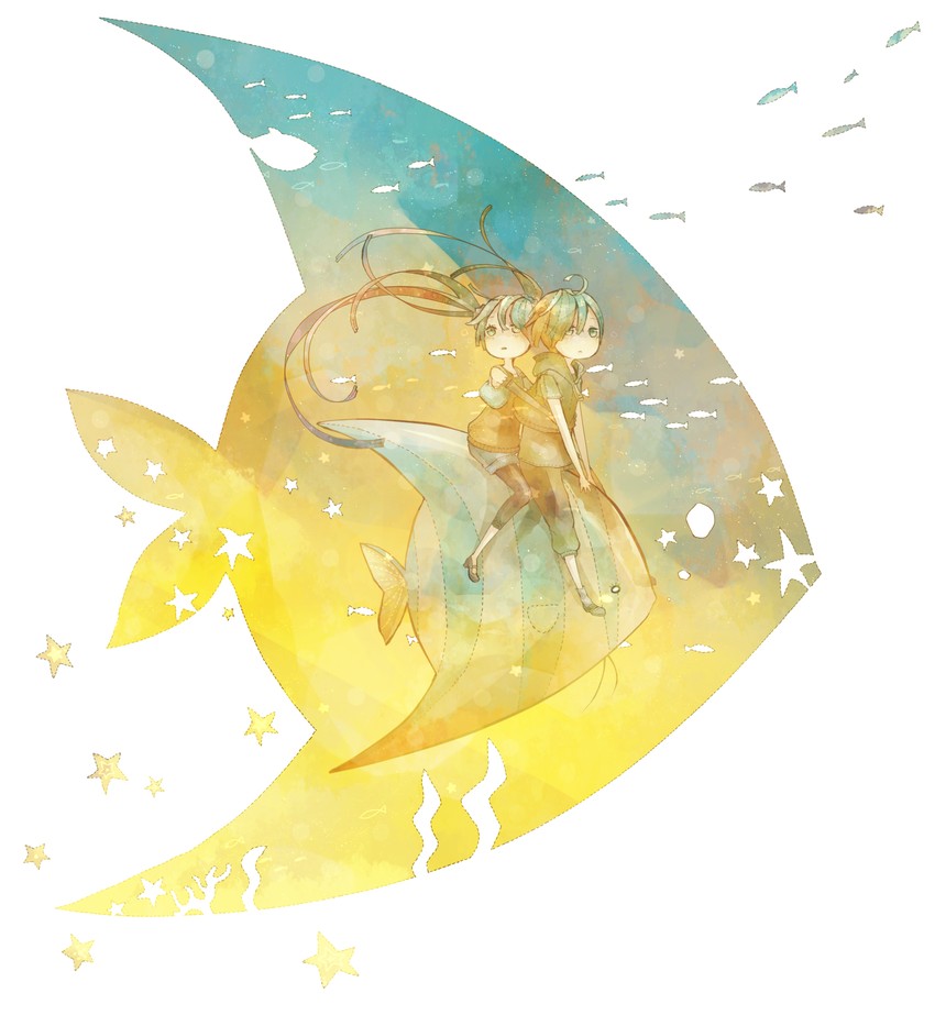 hatsune miku and hatsune mikuo (vocaloid) drawn by mizutame_tori