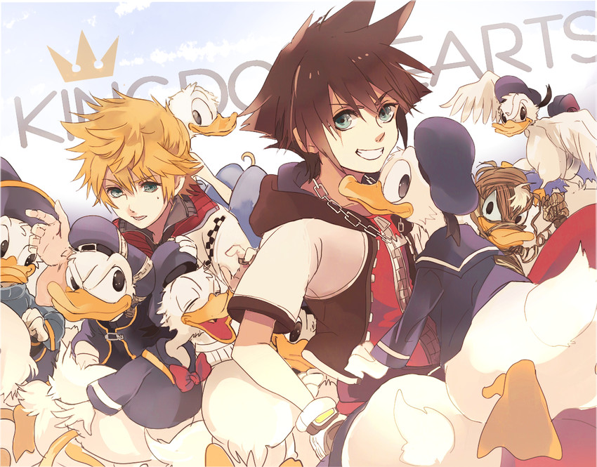 sora, roxas, and donald duck (kingdom hearts and 2 more) drawn by soran2000